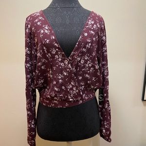 Long Sleeve Deep V Floral Shirt